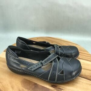 Clarks Black Flats with Strap Detail